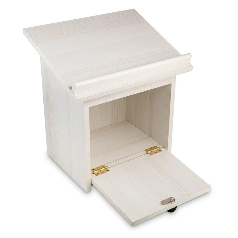 Tabletop Wood Shtender with Combination Lock, White, open
