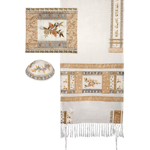 Tallit- Full Embroiderey Pomegranates- Gold (EM-TAH3G)