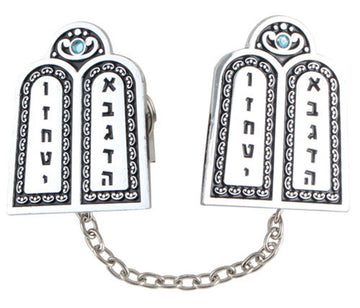 Tallit Clip-Luchot W/ Blue Gem (TC-59334)