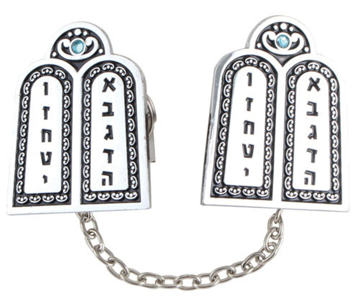 Tallit Clip-Luchot W/ Blue Gem (TC-59334)