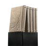Taupe leather Shevach machzor set, style 76, displayed in its holder