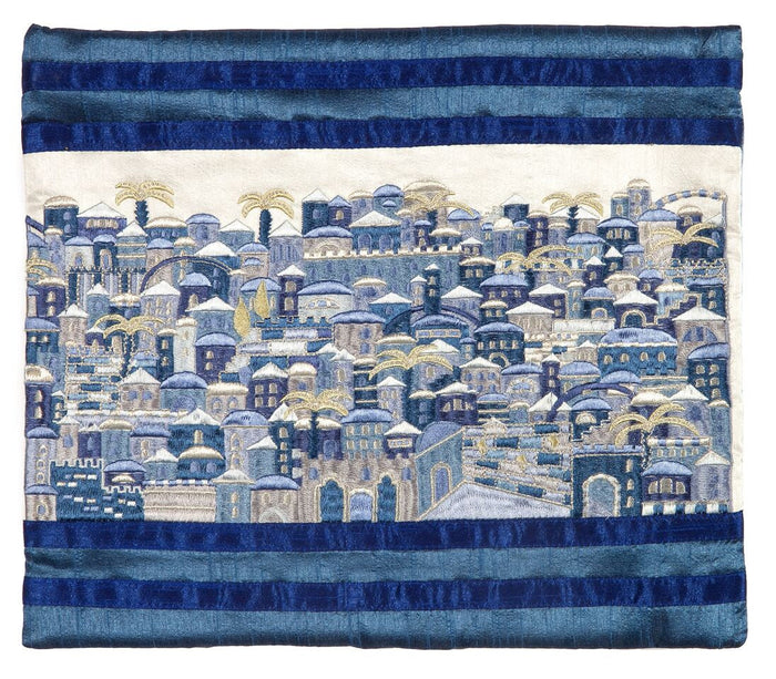 Emanuel Full Embroidered Jerusalem Tallit Bag-- Blue (EM-TBB4B)