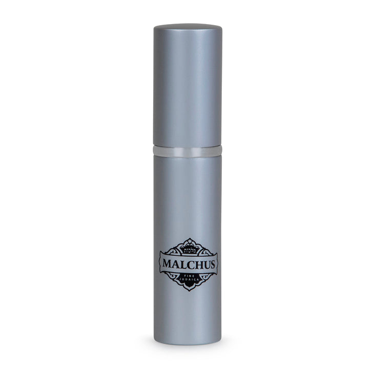 Compact tefillin spray bottle shown with cap removed