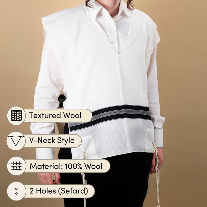 Textured Wool Tzitzis, V-Neck, 2-Hole