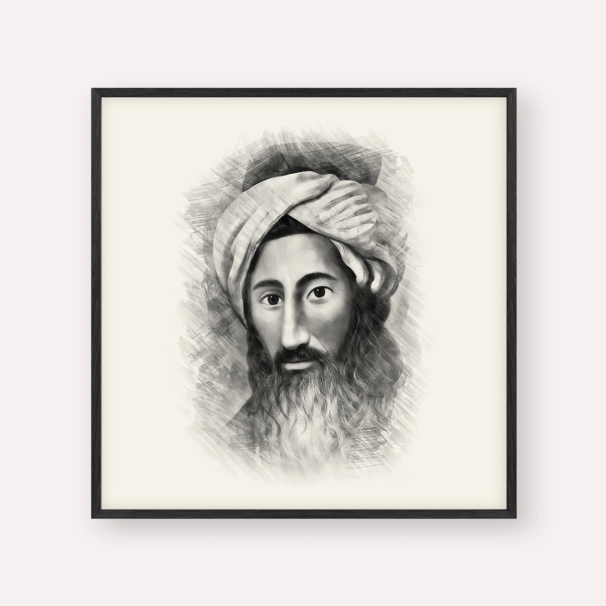 The Chida, black & white portrait with black frame; square format example