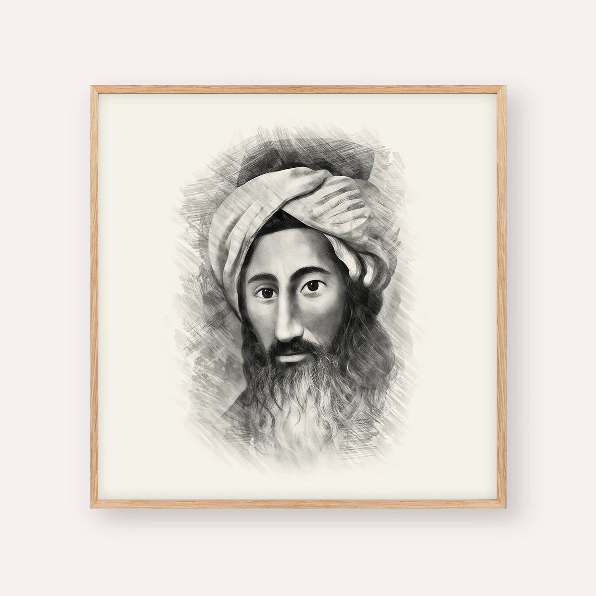The Chida, black & white portrait with wood frame; square format example