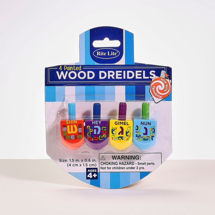 Rite Lite The Dreidel Game, 4 Small Painted Wood Dreidels, 1.5 Inch High