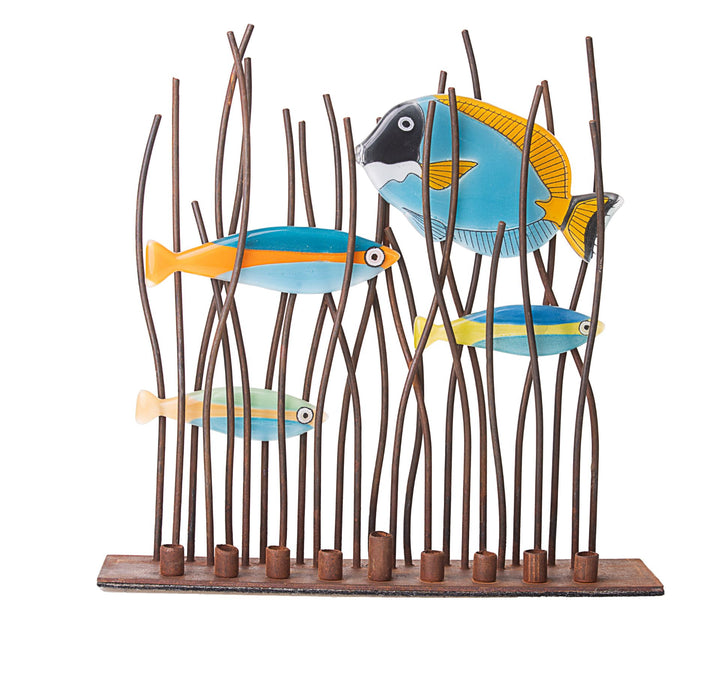 The Reef glass menorah with tropical fish