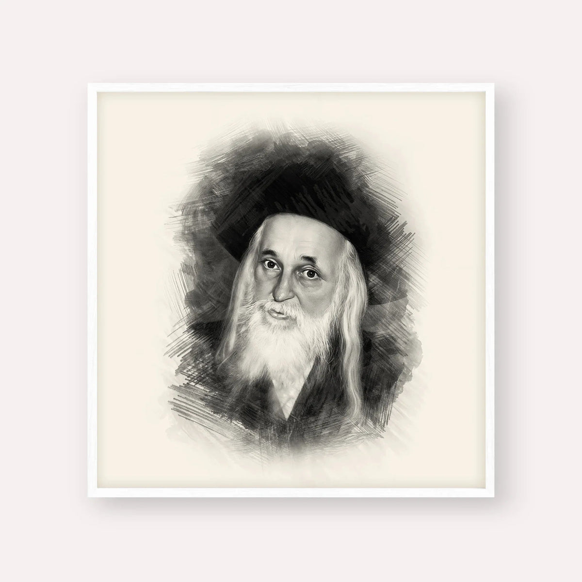The Satmar Rebbe (Rabbi Yoel Teitelbaum), black & white portrait with white frame; square format example