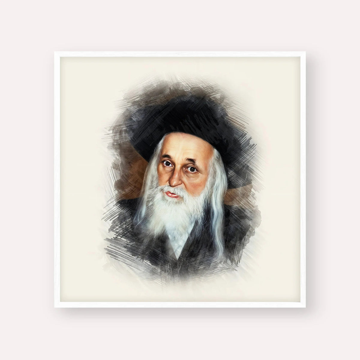 The Satmar Rebbe (Rabbi Yoel Teitelbaum), color portrait with white frame; square format example