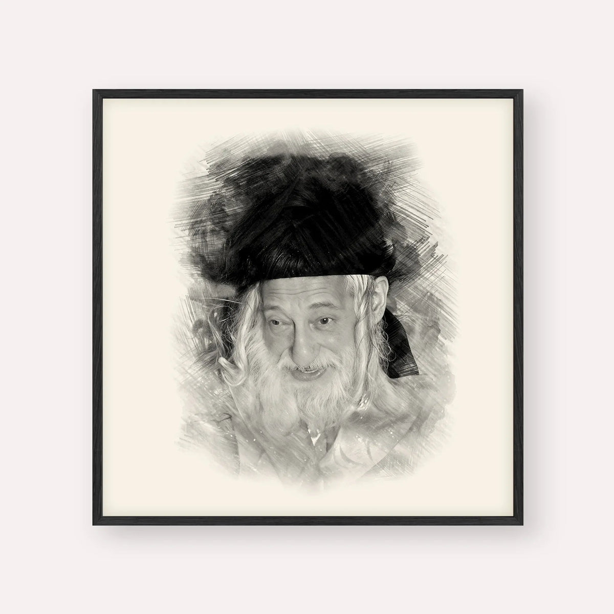The Skulener Rebbe - Rabbi Yisroel Avrohom Portugal, black & white portrait with black frame; square format example