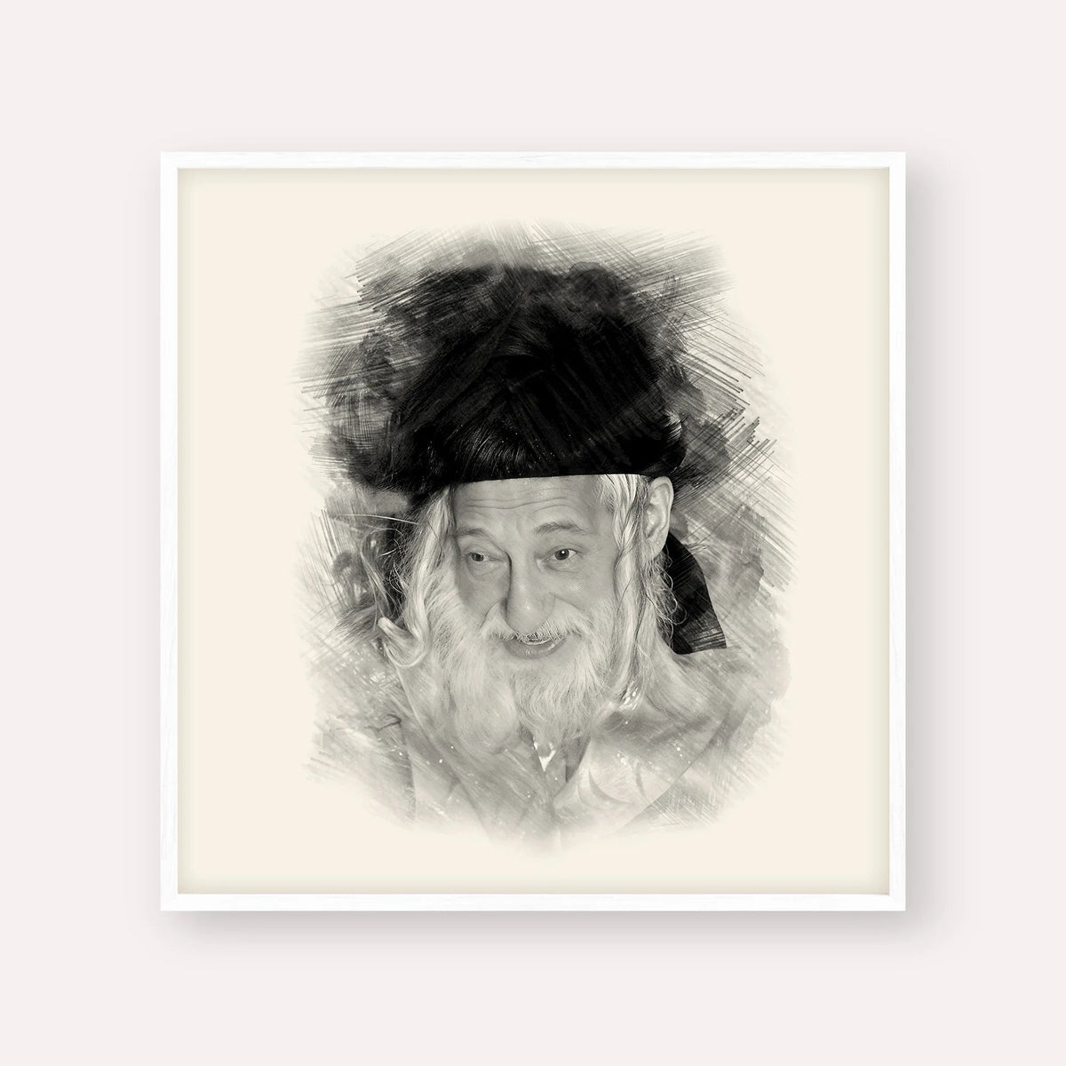 The Skulener Rebbe - Rabbi Yisroel Avrohom Portugal, black & white portrait with white frame; square format example