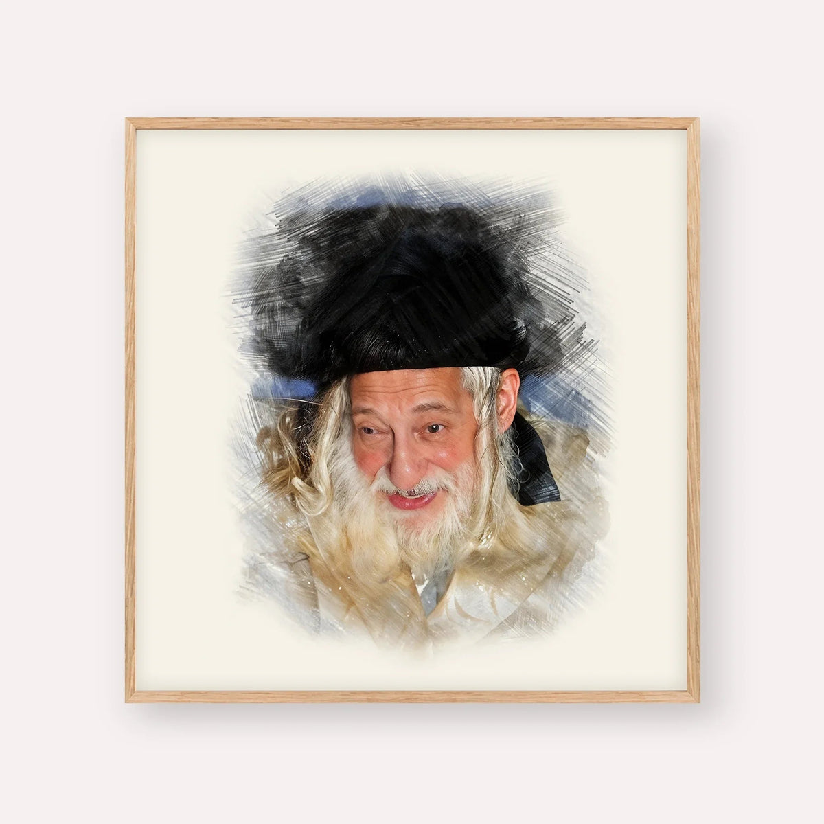 The Skulener Rebbe - Rabbi Yisroel Avrohom Portugal, color portrait with wood frame; square format example