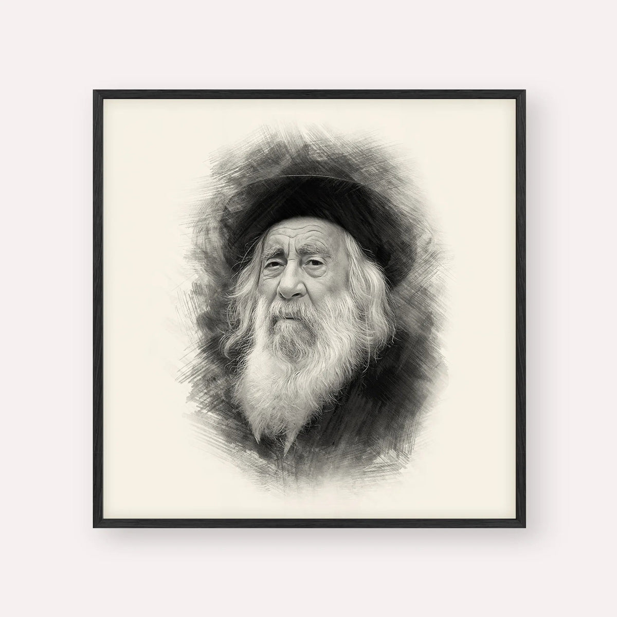 The Steipler, black & white portrait with black frame; square format example