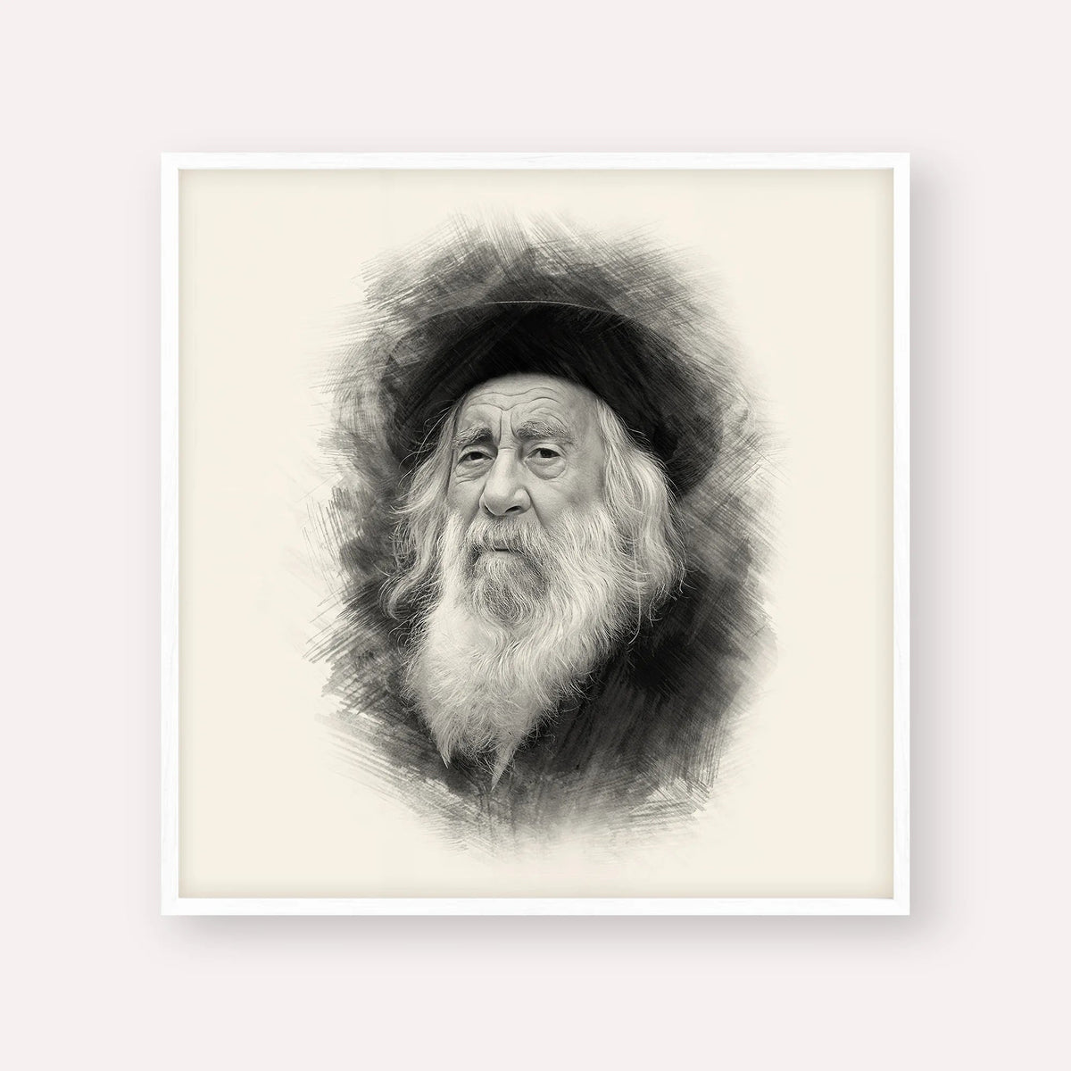 The Steipler, black & white portrait with white frame; square format example