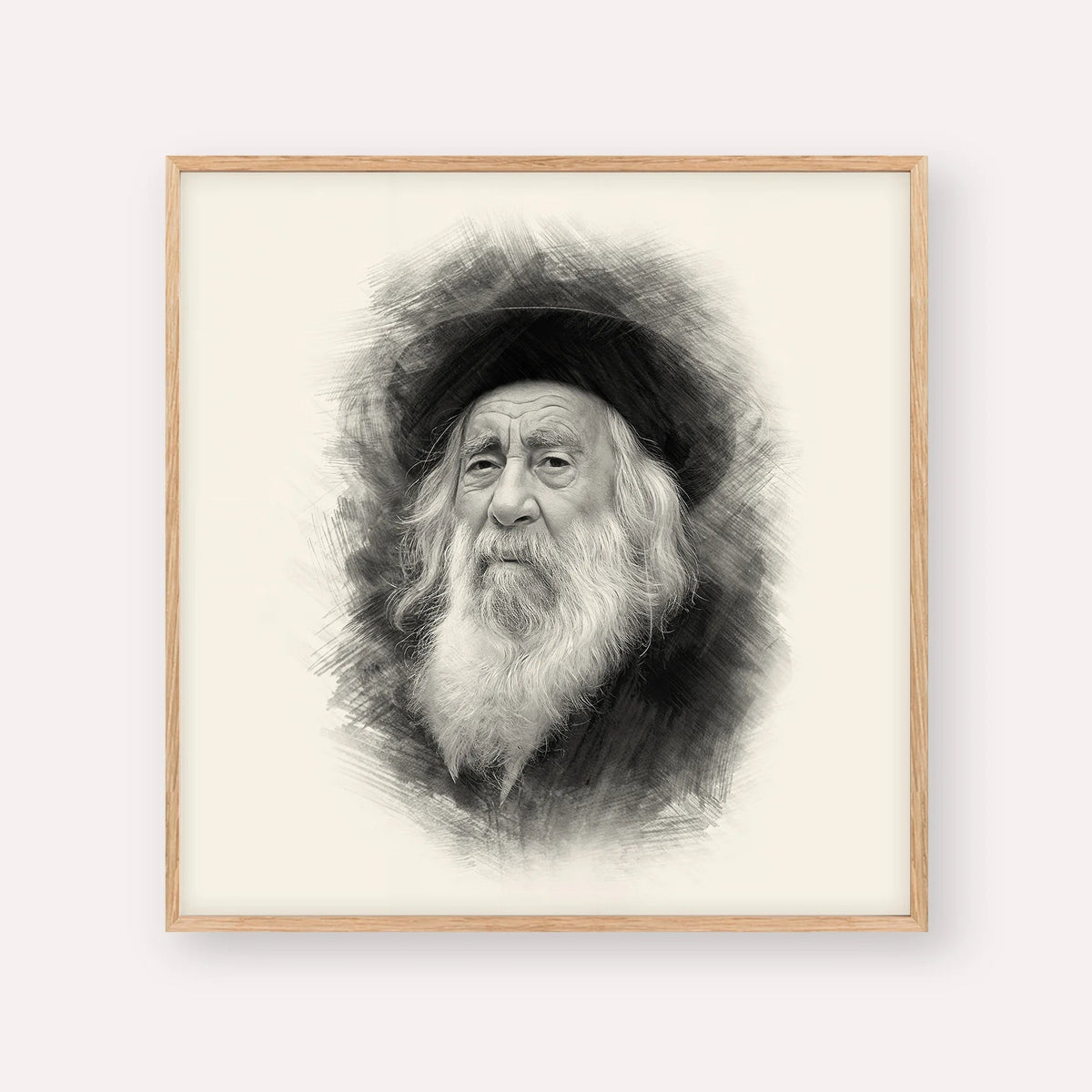 The Steipler, black & white portrait with wood frame; square format example