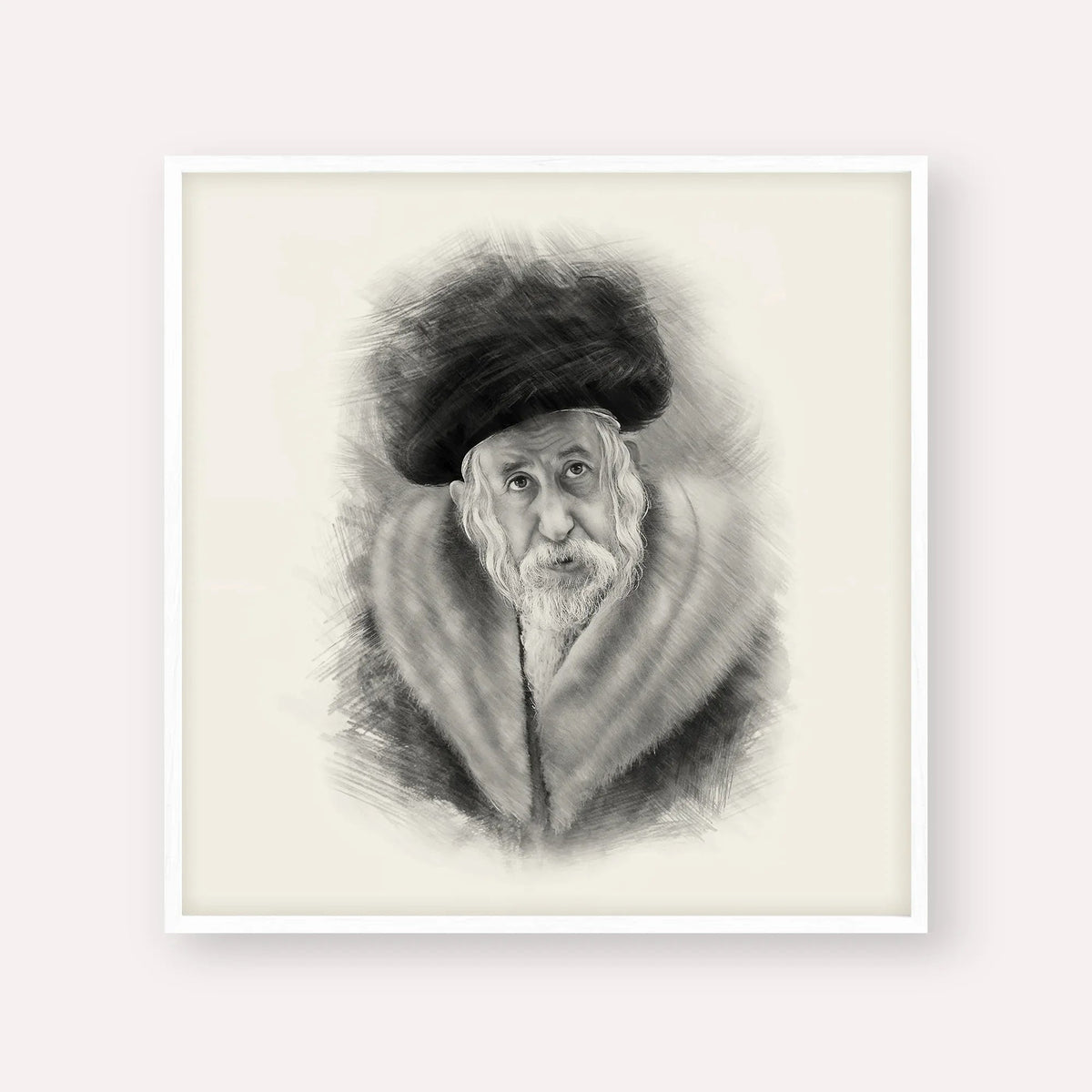 The Tosher Rebbe, black & white portrait with white frame; square format example