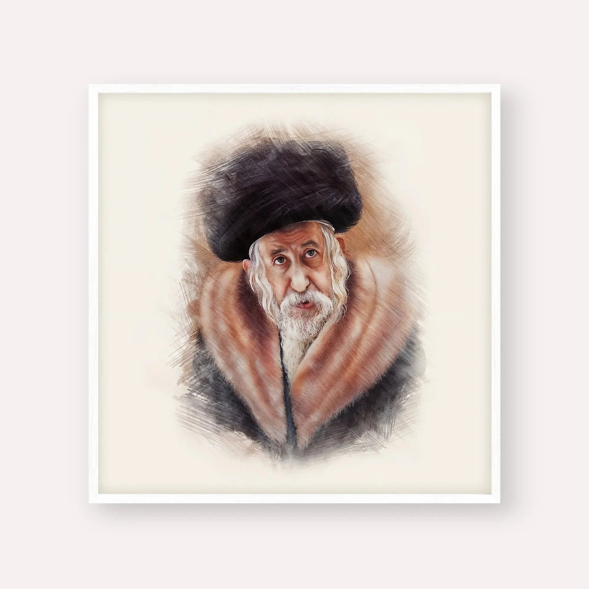 The Tosher Rebbe, color portrait with white frame; square format example