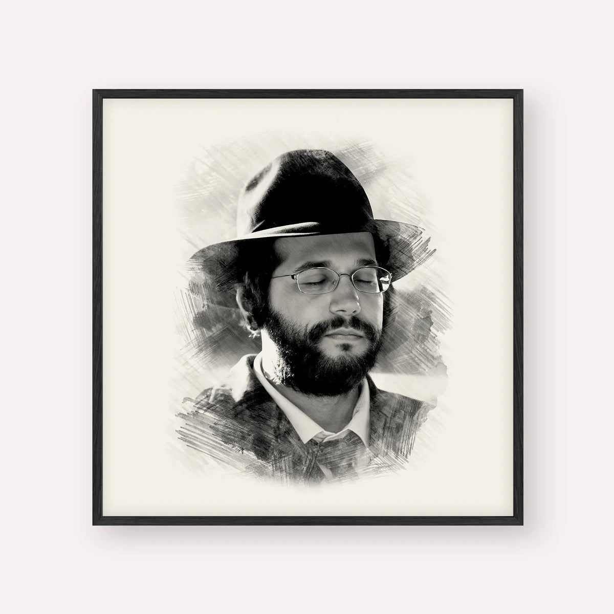 The Yanuka - Rabbi Shlomo Yehuda, black & white portrait with black frame; square format example