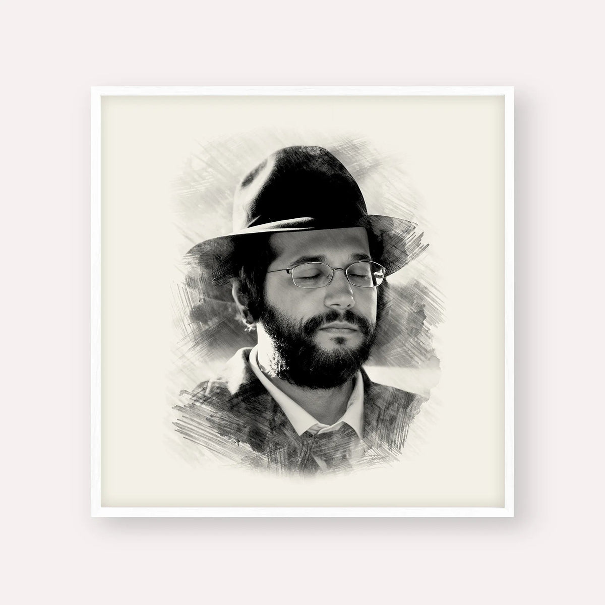 The Yanuka - Rabbi Shlomo Yehuda, black & white portrait with white frame; square format example