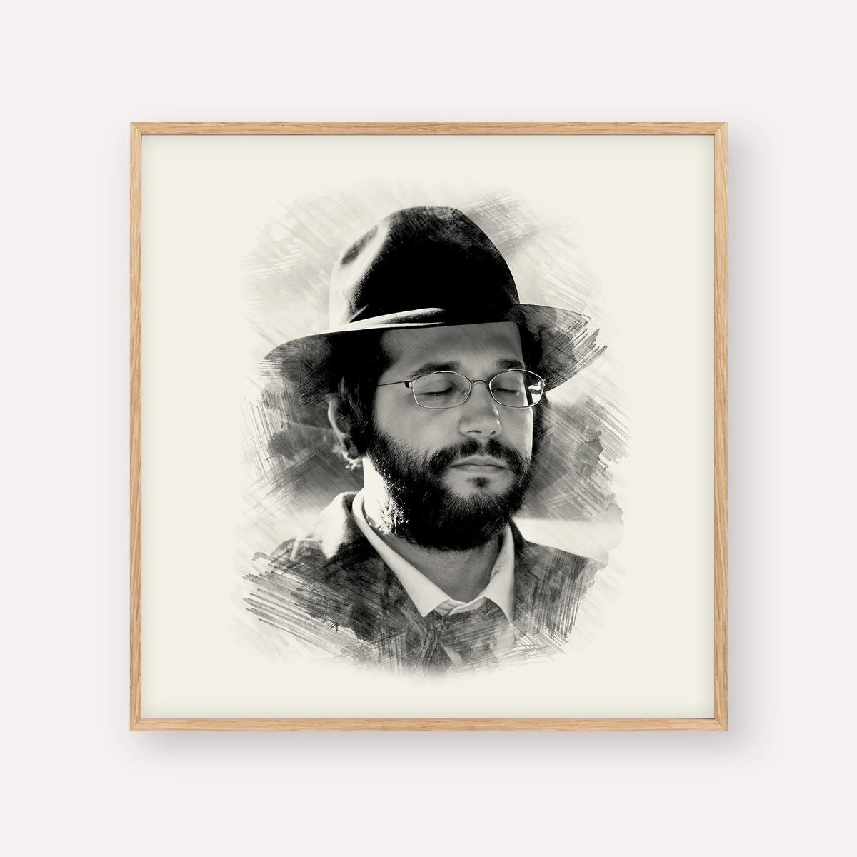 The Yanuka - Rabbi Shlomo Yehuda, black & white portrait with wood frame; square format example