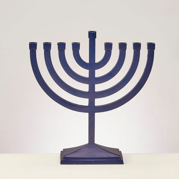 Rite Lite Traditional Menorah, Brushed Matte Navy Finish, Aluminum, 8.5 x 8.5 Inch