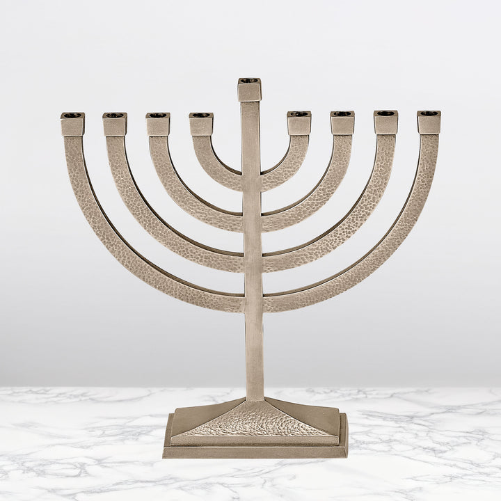Rite Lite Aluminum Hammered Menorah, Pewter Finish, 8.5 x 8.5 Inch