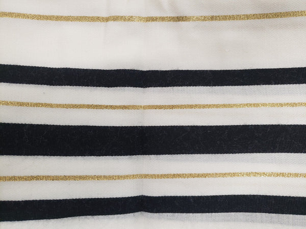 Traditional wool tallis with black and gold stripes