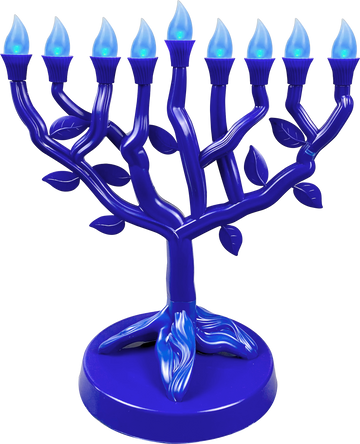 Blue Tree of Life LED menorah with branching arms