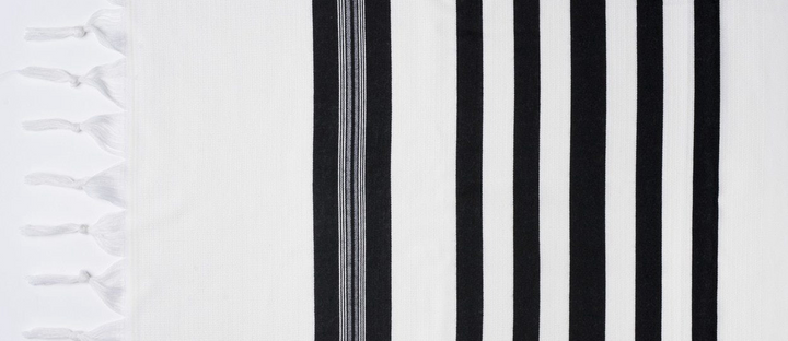Traditional lined wool tallis with black stripes | Judaica Square Lakewood