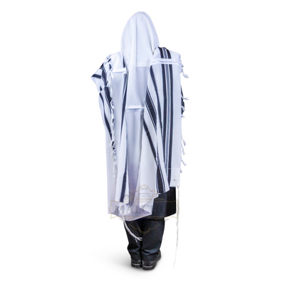Viznitz Wool Tallis with White Cotton Sweat Lining, Sizes 60 to 80