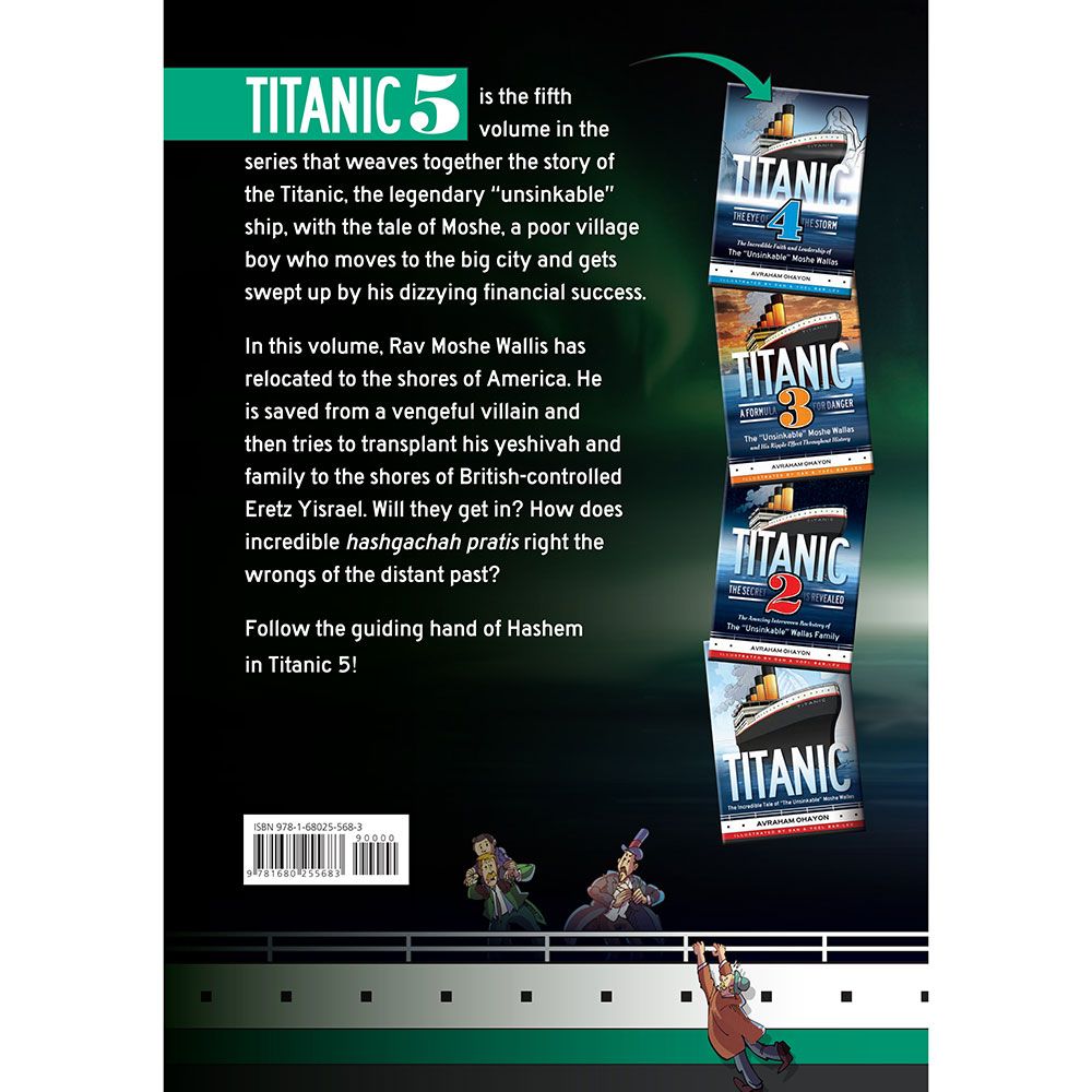Back cover of Titanic 5 with story summary and earlier series volumes