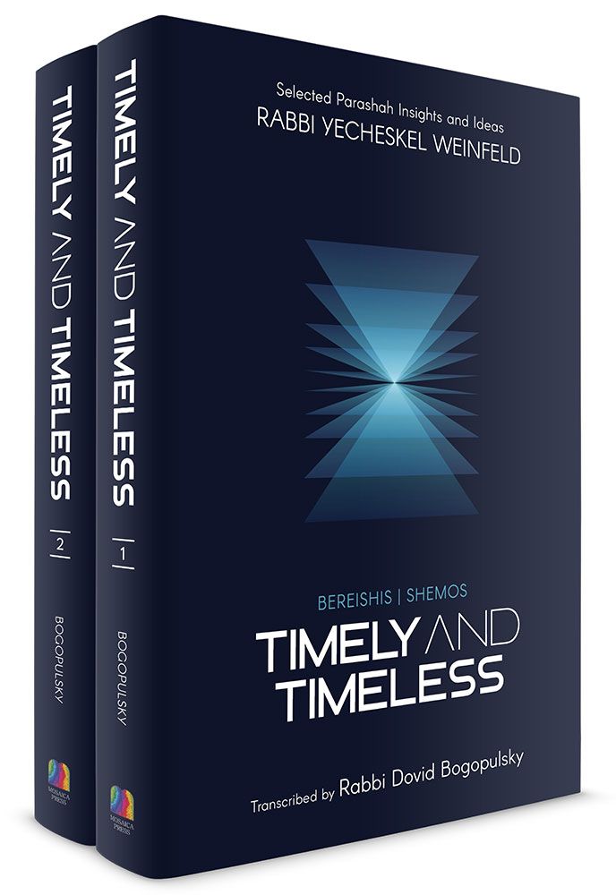 3D view of Timely and Timeless, 2 Volume Set by Rabbi David Bogopulsky, hardcover edition