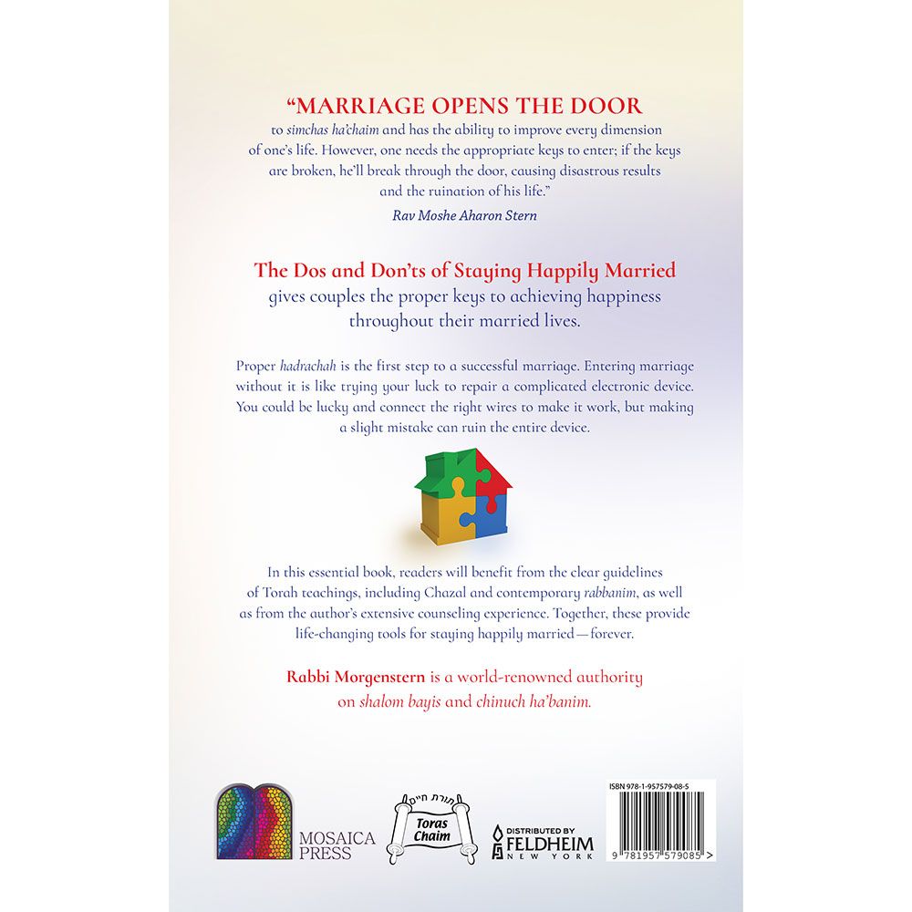 Back cover of The Dos and Don'ts of Staying Happily Married by Rabbi Chaim A. Morgenstern, with the summary and barcode