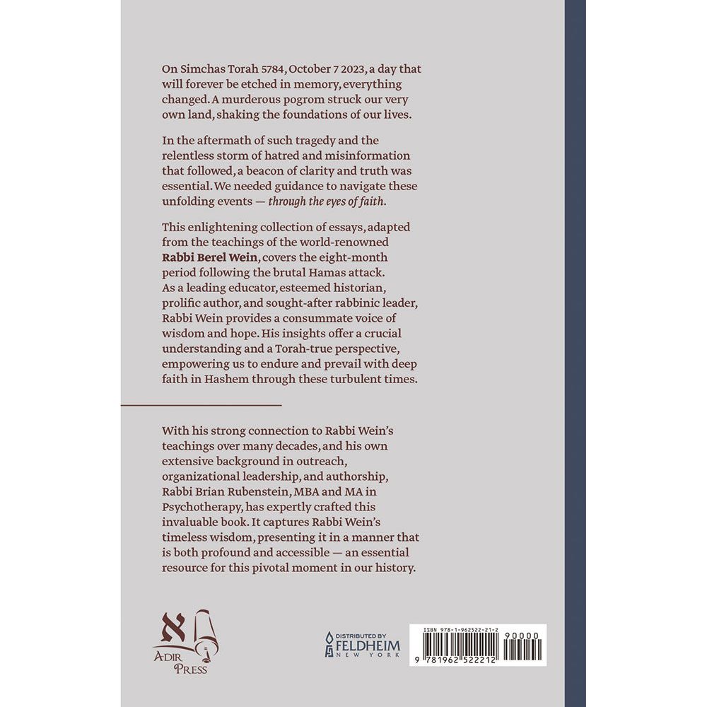 Back cover of Turmoil through the Eyes of Faith: Timeless Insights for Our Times, with the summary and barcode