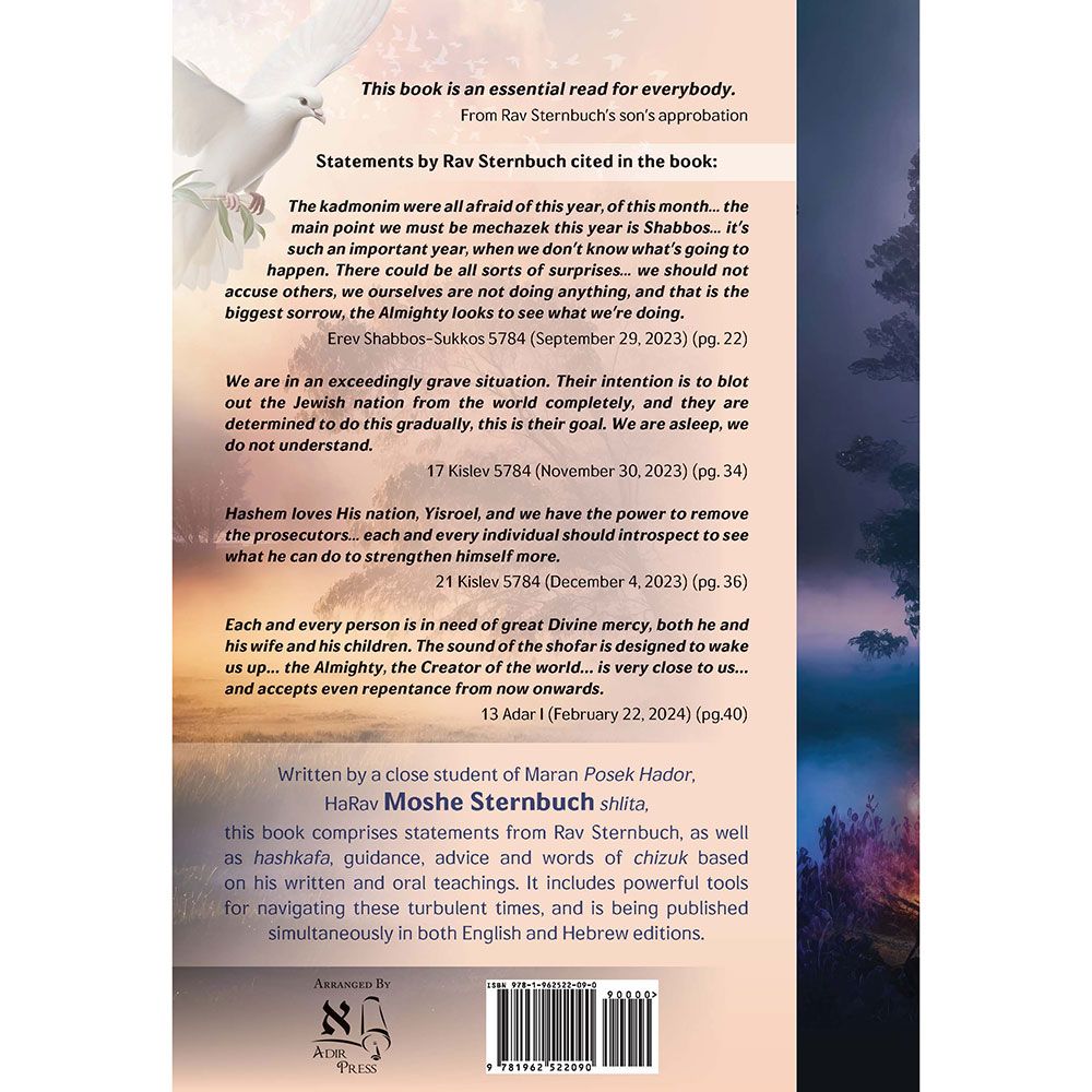 Back cover of War and Redemption by HaRav Moshe Sternbuch, shlita, with the summary and barcode