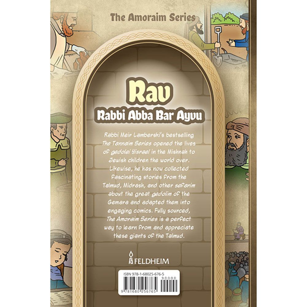 Back cover of Amoraim Series: Rav by Meir Lamberski, with the summary and barcode