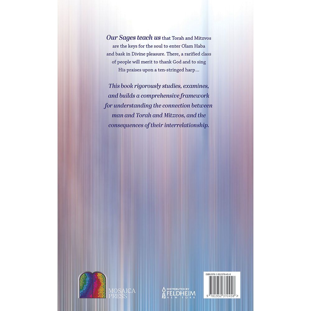 Back cover of Upon a Ten-Stringed Harp: How Torah and Mitzvos Prepare the Soul for Eternity, with the summary and barcode