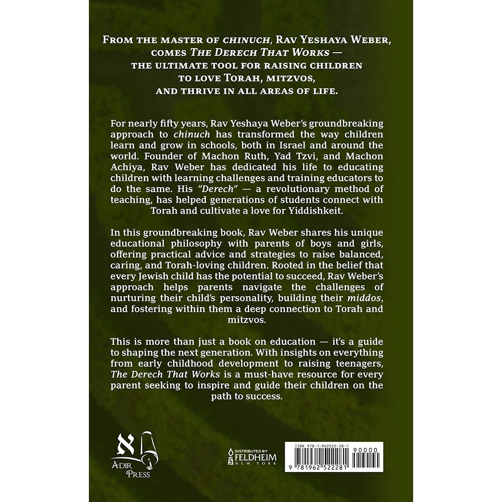 Back cover of The Derech That Works by Rav Yeshaya Weber, with the summary and barcode