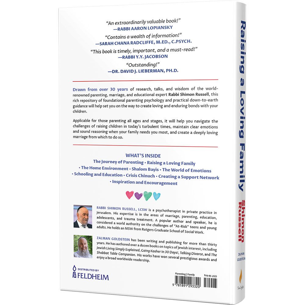 Back cover of Raising a Loving Family by Rabbi Shimon Russel, with the summary and barcode