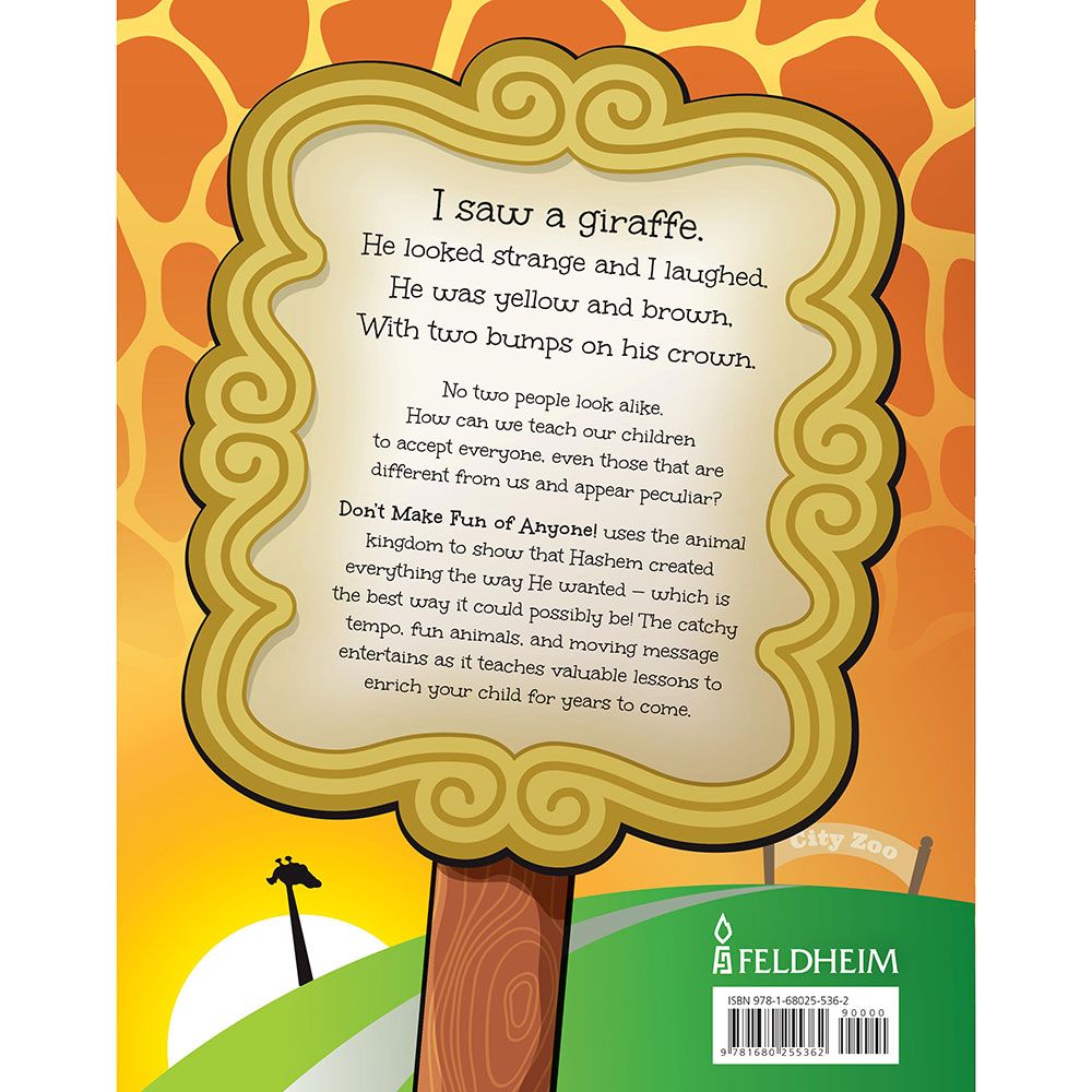 Back cover of Don't Make Fun of Anyone! by Judy Mesch, with the summary and barcode