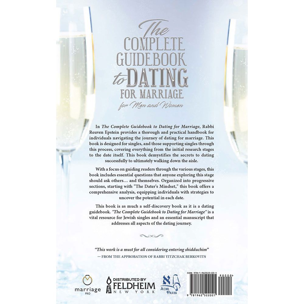 Back cover of The Complete Guidebook to Dating for Marriage by Rabbi Reuven Epstein, with the summary and barcode
