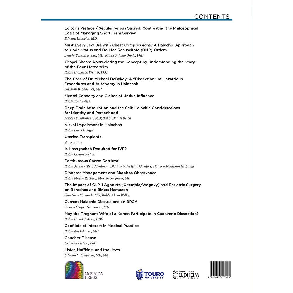 Back cover of Touro University: Medical Halachah Annual, Volume 3 by Touro University, with the summary and barcode