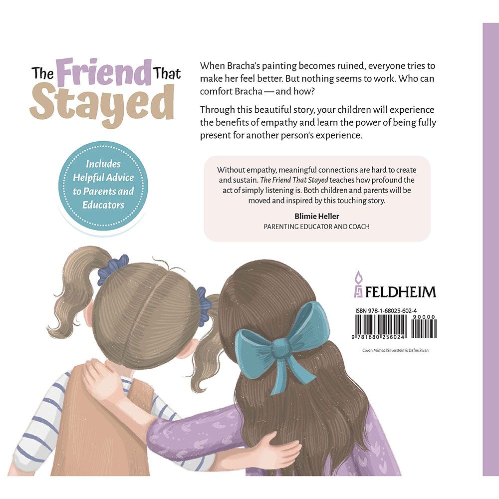 Back cover of The Friend That Stayed: A Book on Empathy by Chanie Kamman, with the summary and barcode