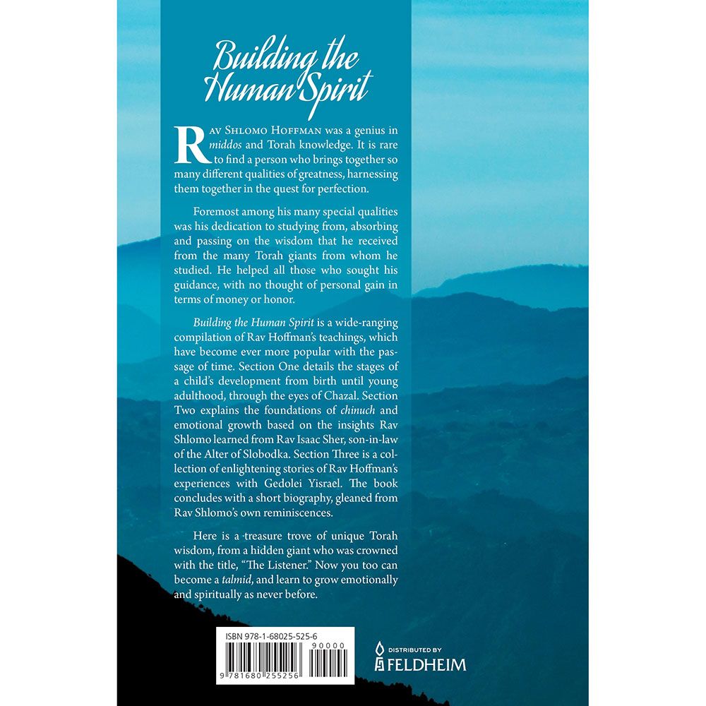 Back cover of Building the Human Spirit: Principles of Emotional and Spiritual Growth, with the summary and barcode