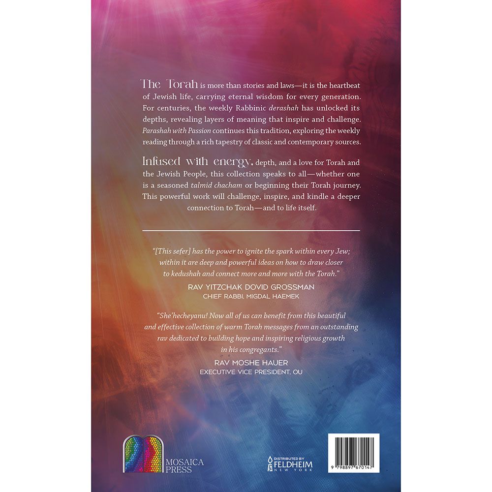Back cover of Parashah with Passion by Rabbi Ari Zahtz, with the summary and barcode