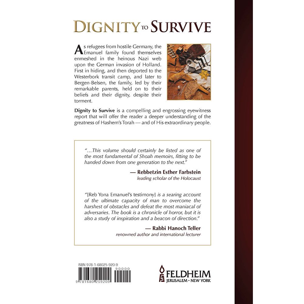 Back cover of Dignity to Survive by Yona Emanuel, with the summary and barcode
