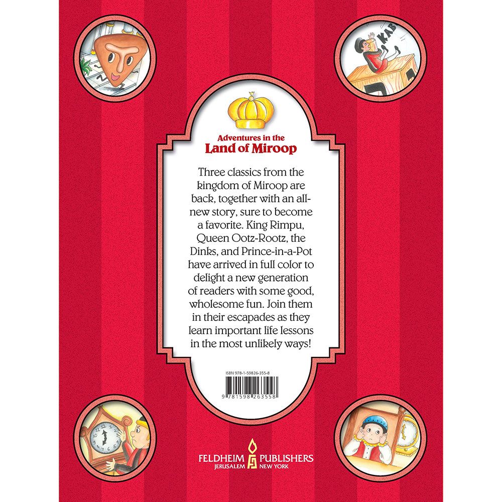 Back cover of Adventures in the Land of Miroop by Chaiky Halpern, with the summary and barcode