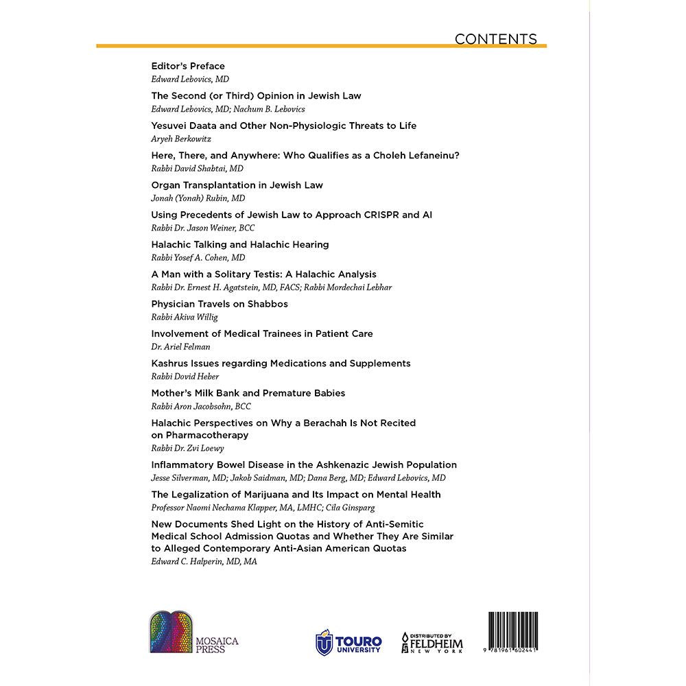 Back cover of Touro University: Medical Halachah Annual, Volume 2 by Touro University, with the summary and barcode