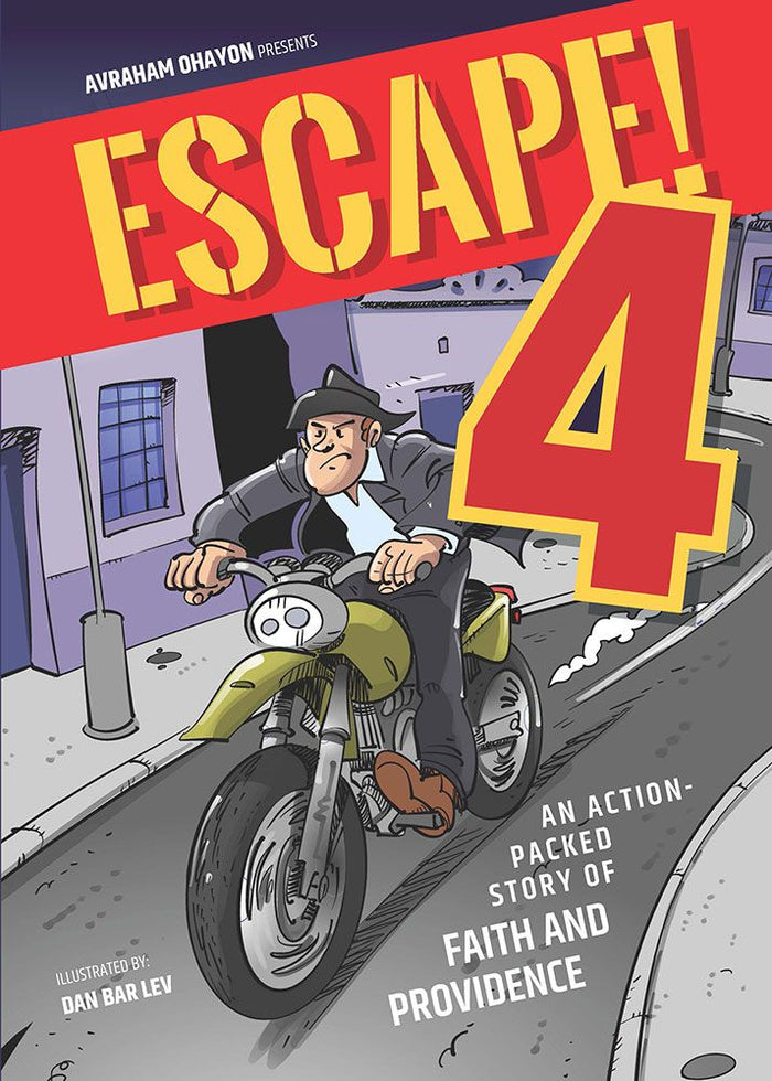 Front cover of Escape! 4 by Avraham Ohayon — motorcycle chase scene, hardcover comic